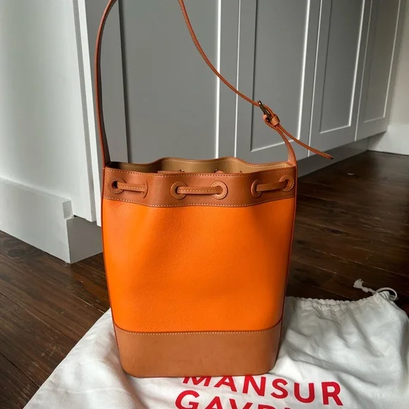 Mansur Gavriel Orange and Tan Bucket Bag - Picture 3 of 4